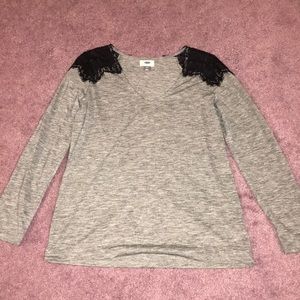 Gray Shirt with Lace Shoulder Detail